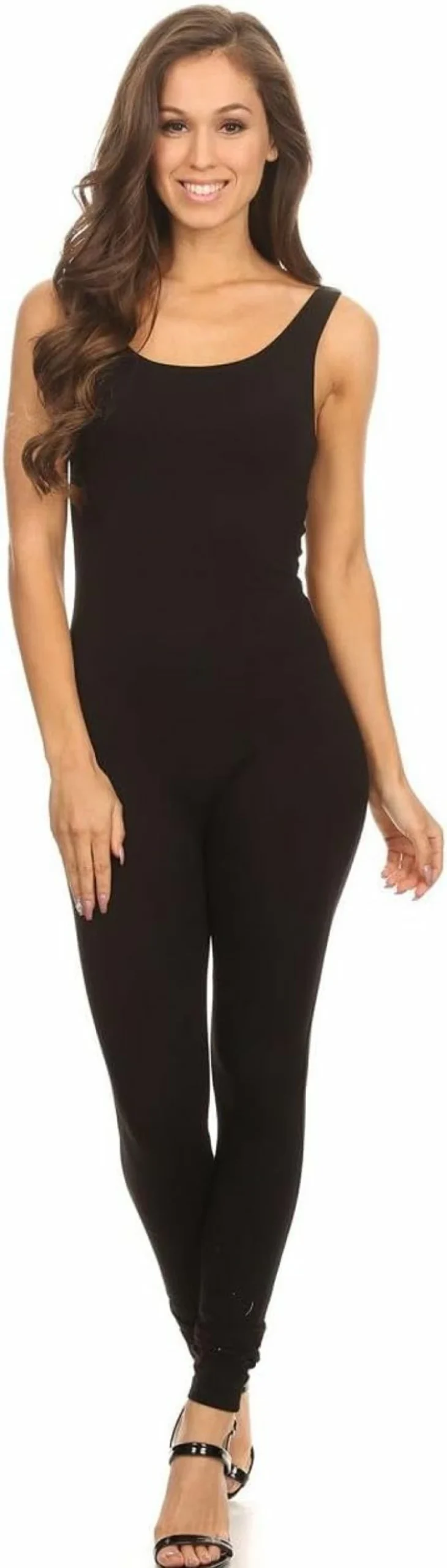 Stretch Cotton Bodysuit Women's Plus Size Scoop Neck Sleeveless Jumpsuit Unitard One Piece