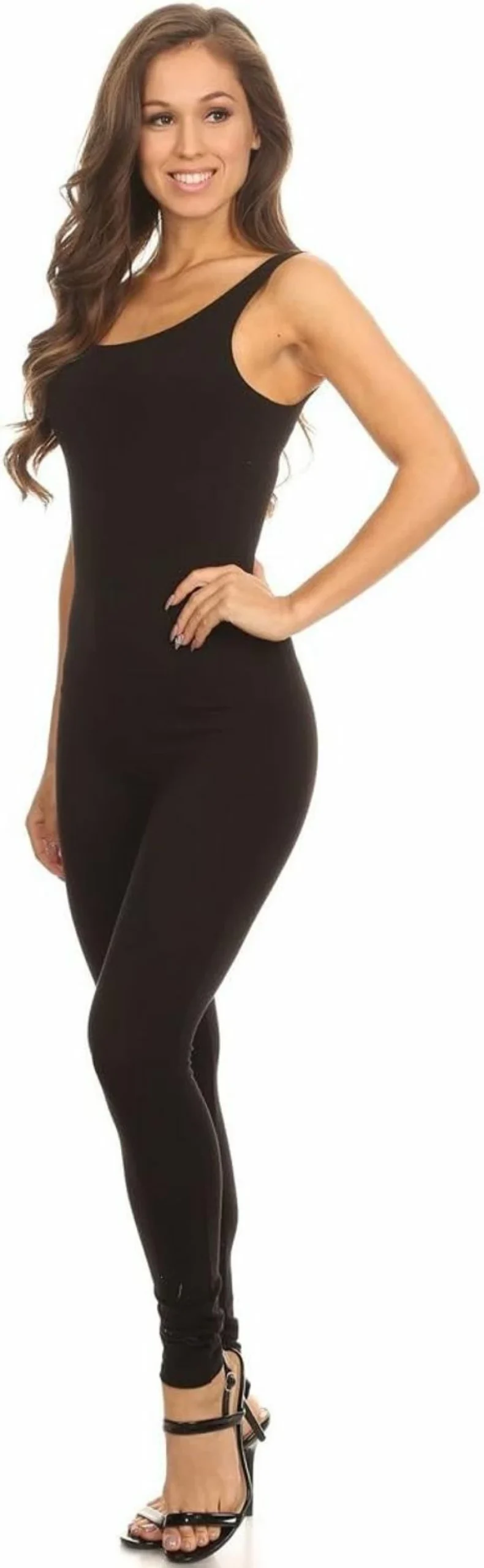 Stretch Cotton Bodysuit Women's Plus Size Scoop Neck Sleeveless Jumpsuit Unitard One Piece