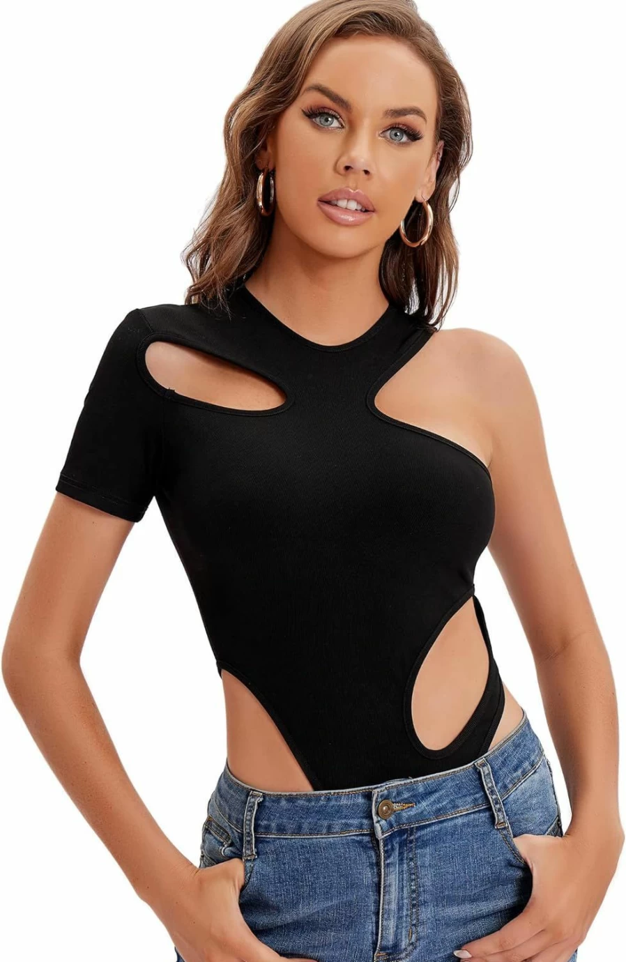 Just Quella Women's Black Bodysuit - Stretchable Comfort Leotard for Dance & Fitness