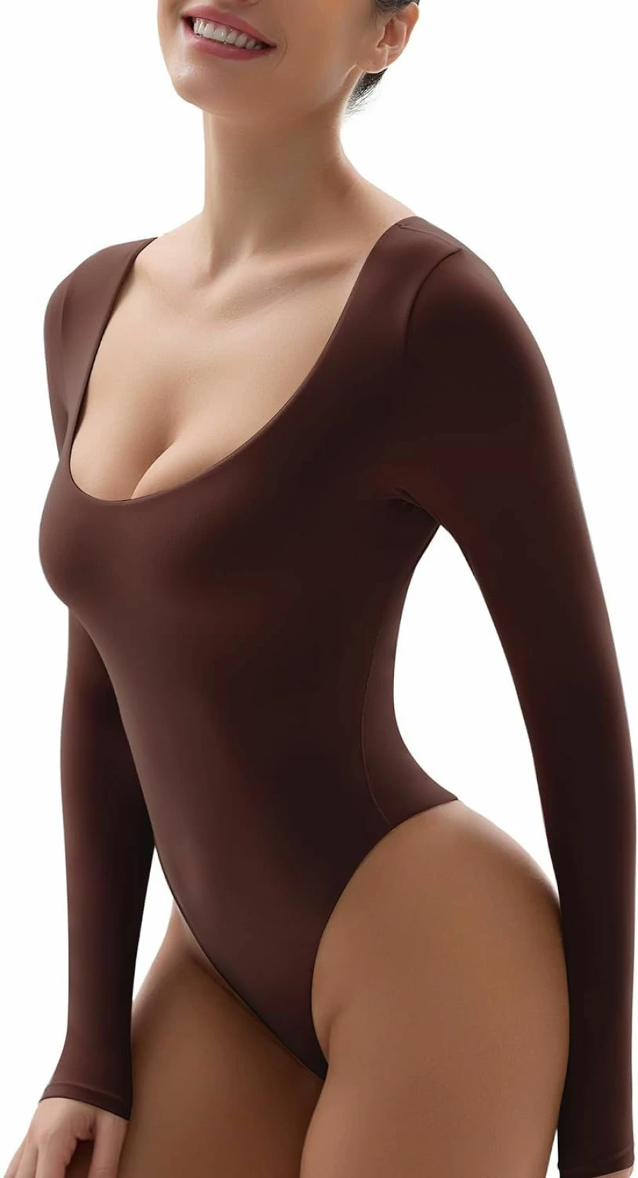 YIANNA Women's Sexy Long Sleeve Bodysuit - Double Layer Thong Leotard Tops for Body-Hugging Fit