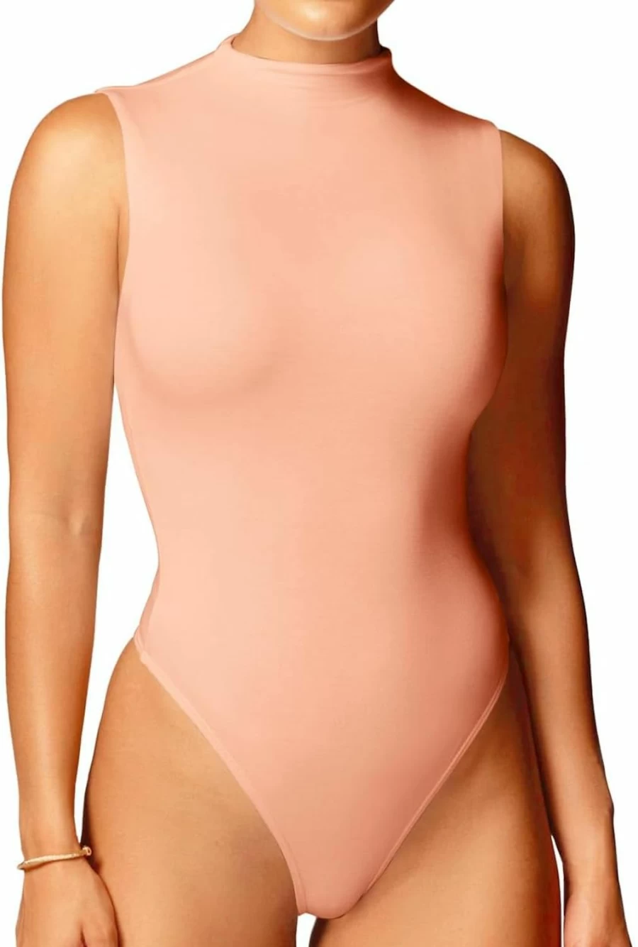 WAYMAKER Women's Sleeveless Mock Neck Bodysuit - Stretch Tank Top Bodycon Shirt