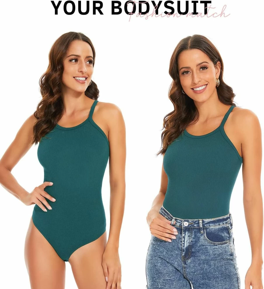 YNNTHY Women's Ribbed Sleeveless Bodysuit - Scoop Neck Racerback Tank Top 3-Piece Set