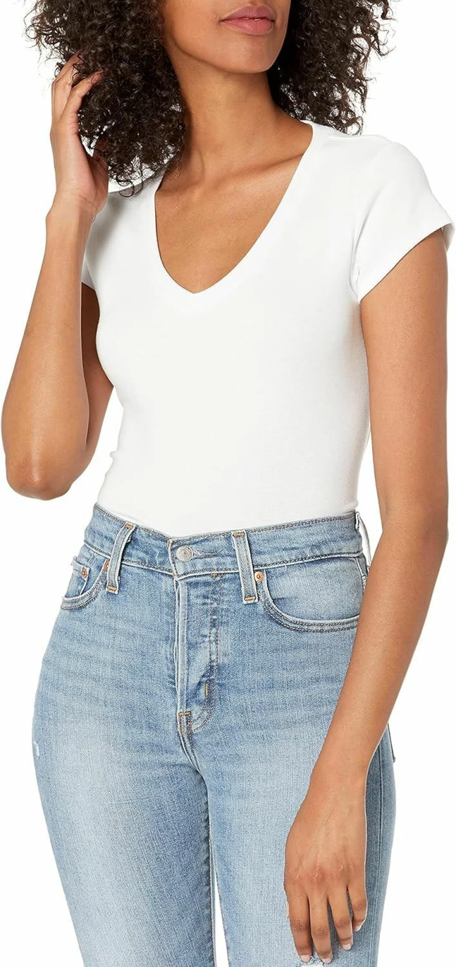 Calvin Klein Women's V-Neck Logo Patch Bodysuit - Short Sleeve Comfort Fit Stretch Cotton Casual Wear
