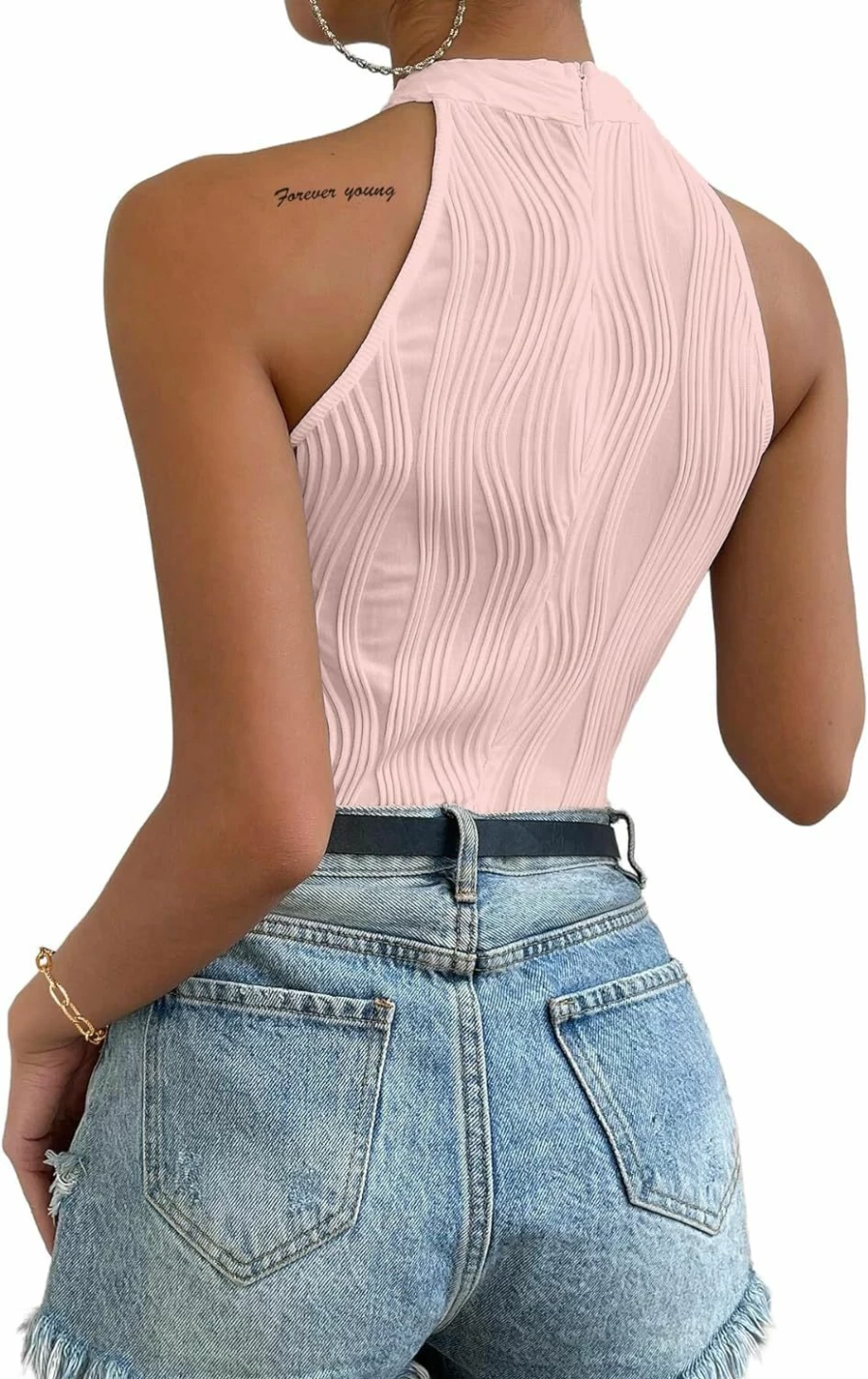 LilyCoco Women's Asymmetrical One Shoulder Halter Neck Bodysuit Tops - Sleeveless Stretch Fitted Bodycon Outfit