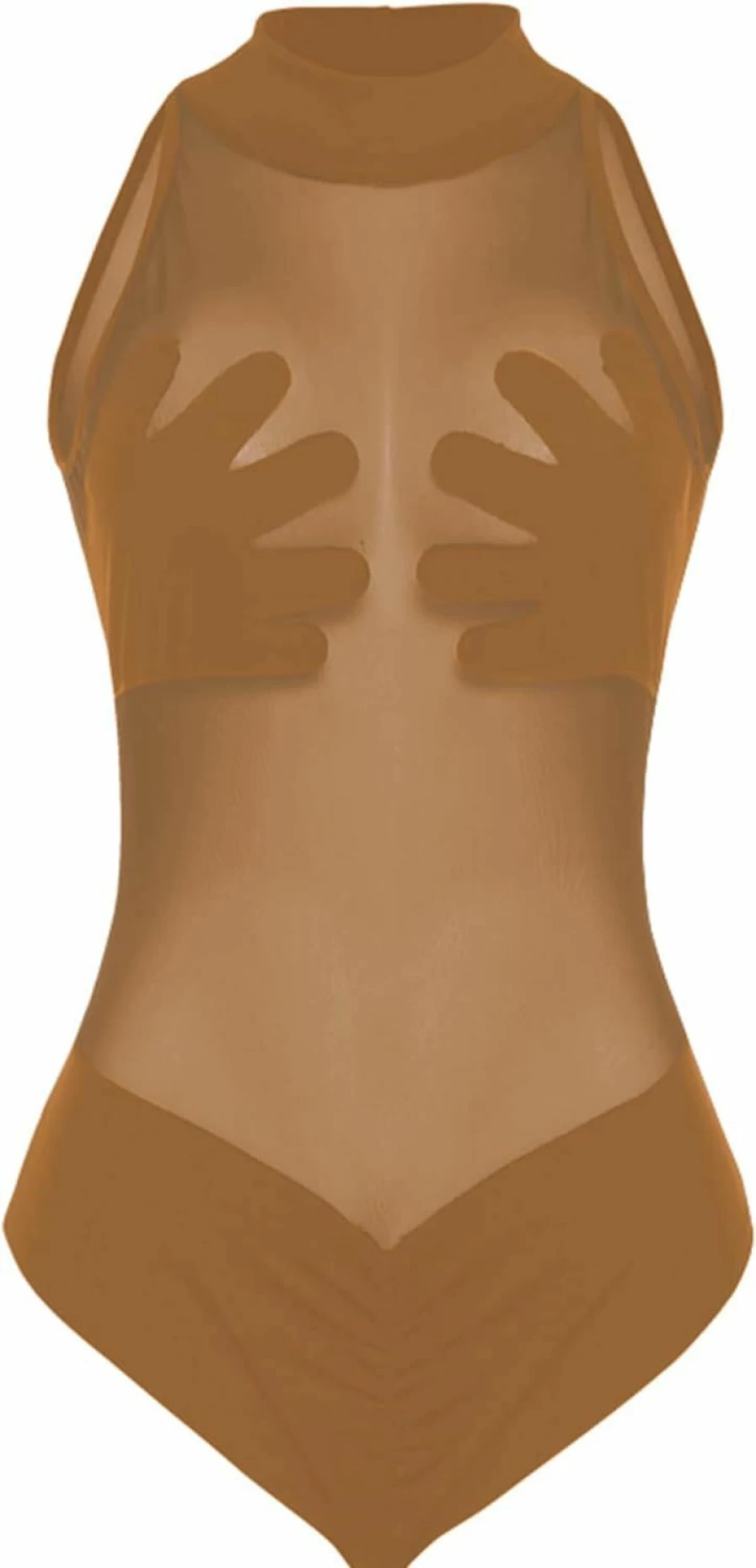 LovelyWholesale Women's Sexy Mesh Patchwork Bodysuit - Sleeveless See-Through Leotard Top for Women