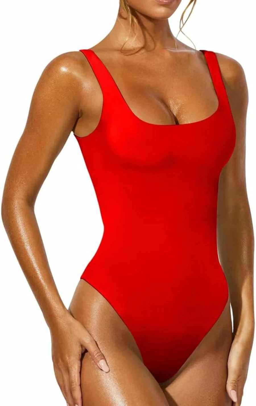 YFANG Women's Slim Fit Sleeveless Bodysuit - Double Lined Stretch Tank Top for Women
