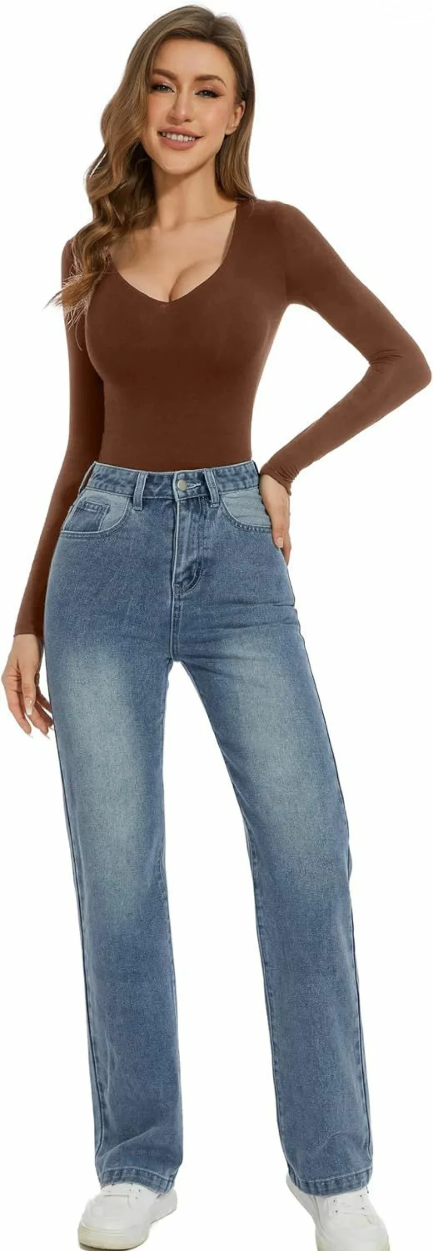 KICZOY Women's Sexy V-Neck Mesh Long Sleeve Bodysuit - Party Outfit & Casual Tops