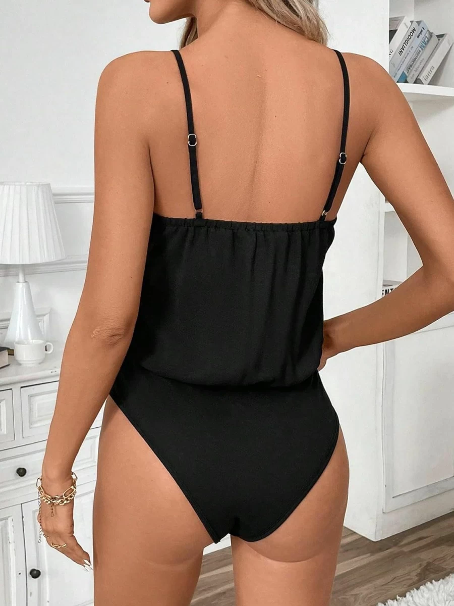 SHENHE Women's Sexy Lace Trim V-Neck Backless Bodysuit Top - Summer Sleeveless Cami Stretch Fit Outfits