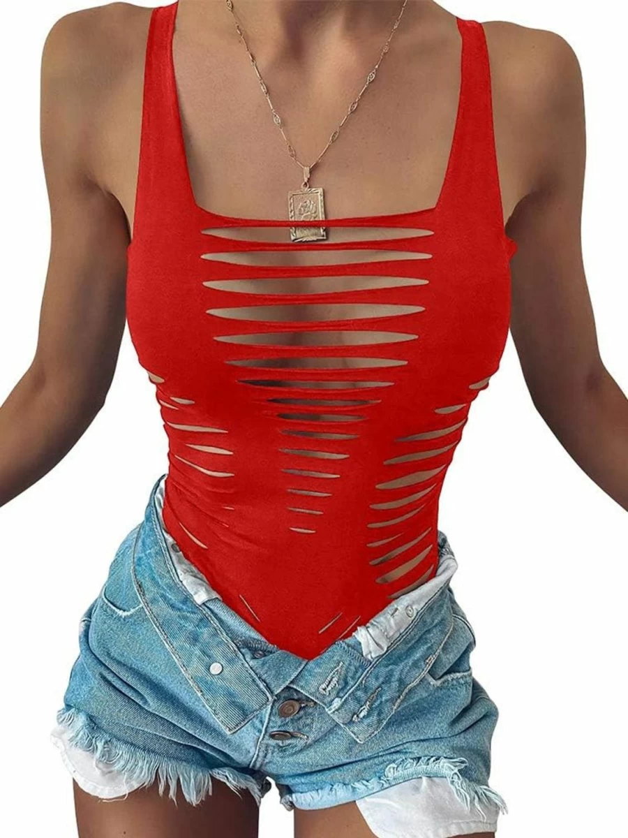 GOKATOSAU Women's Sexy Cut Out Bodysuit - Sleeveless Summer Clubwear for Party & Night Out