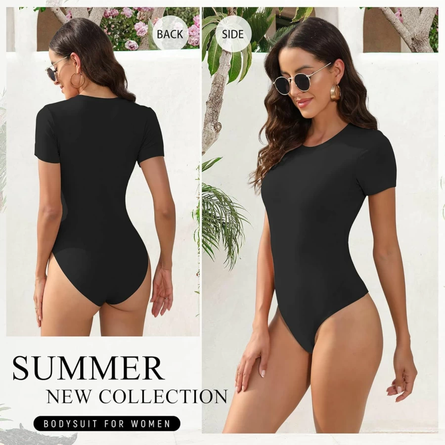 BALENNZ Women's Basic Casual Short Sleeve Round Neck Bodysuit T-Shirt - 4/5 Pack Crewneck Stretch Fitted Tops