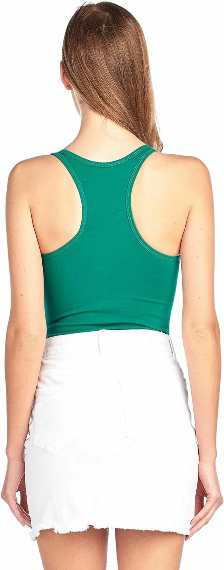 Khanomak Women's Sleeveless V-Neck Bodysuit - Racerback Snap Closure Stretchy Solid Color T-Shirt