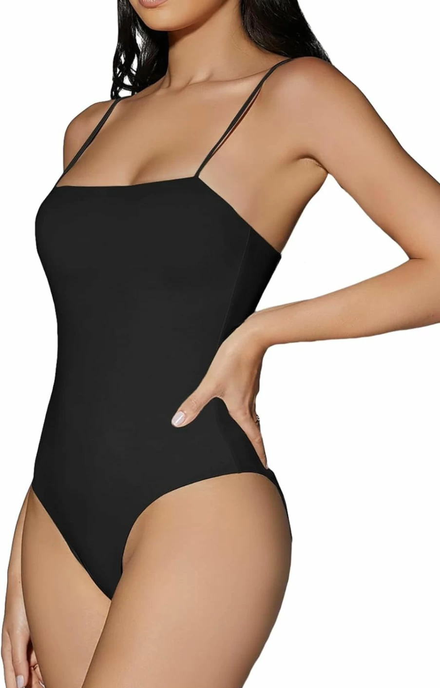 SHENHE Women's Sexy Backless Spaghetti Strap Bodysuit - Stretch Fitted Cami Leotard Top for Women