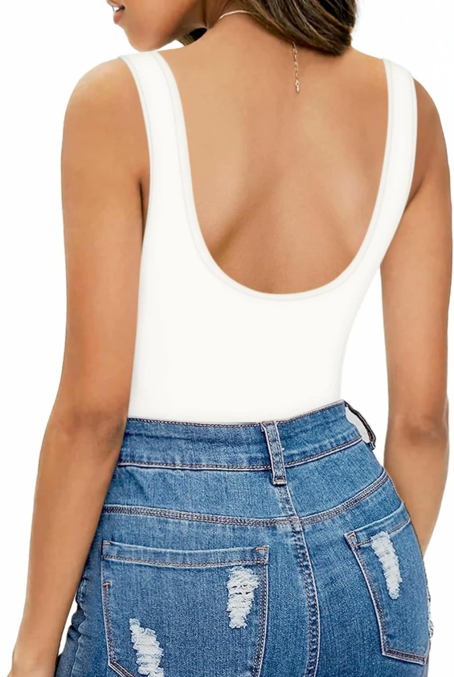 MANGOPOP Women's Sexy Backless Sleeveless Bodysuit - Round Neck Tank Top Stretchable Comfortable Casual Summer Outfit
