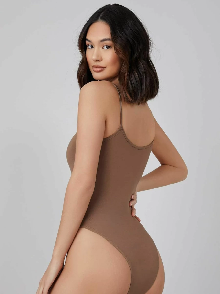 Floerns Women's Solid Spaghetti Strap Cami Bodysuit - Basic Stretchy Leotard Top for Layering