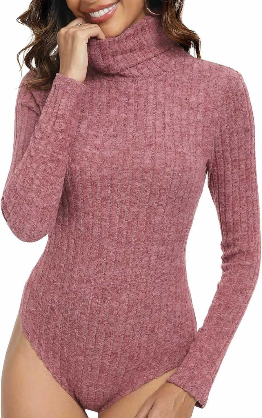 LAOLASI Women's Ribbed Knit Long Sleeve Bodysuit - Slim Fit Stretchy Basic Top for Casual Wear
