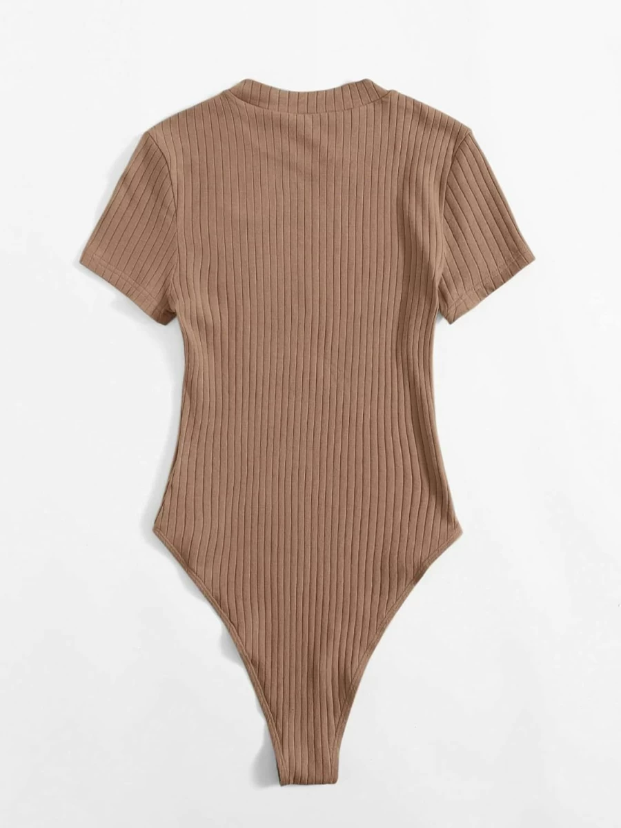 MakeMeChic Plus Size Women's Ribbed Knit Bodysuit Tee - Comfortable Short Sleeve Round Neck T-Shirt Top