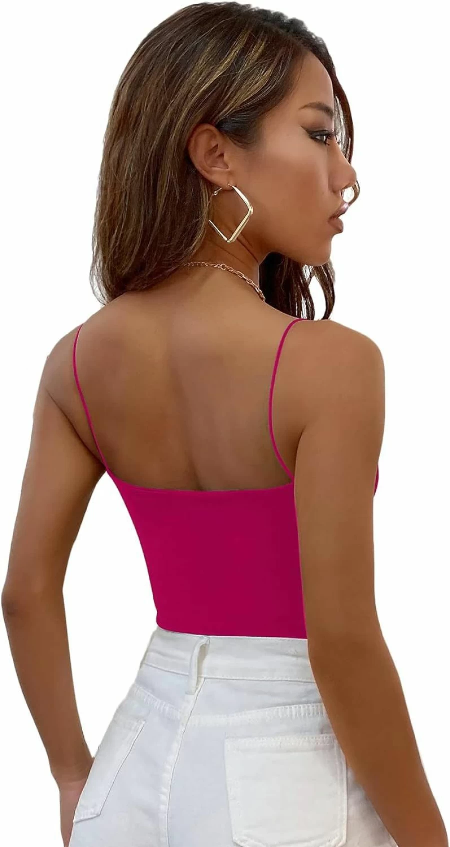 SheIn Women's Backless Square Neck Bodysuit - Sleeveless Spaghetti Strap Leotard Top for Bodycon Jumpsuits