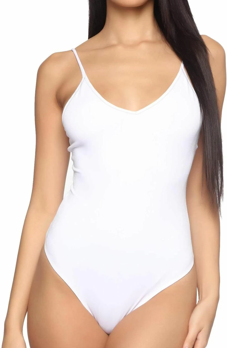 MANGDIUP Women's V-Neck Square Neck Backless Bodysuit with Adjustable Spaghetti Straps - Sexy Camisole Jumpsuit for Women