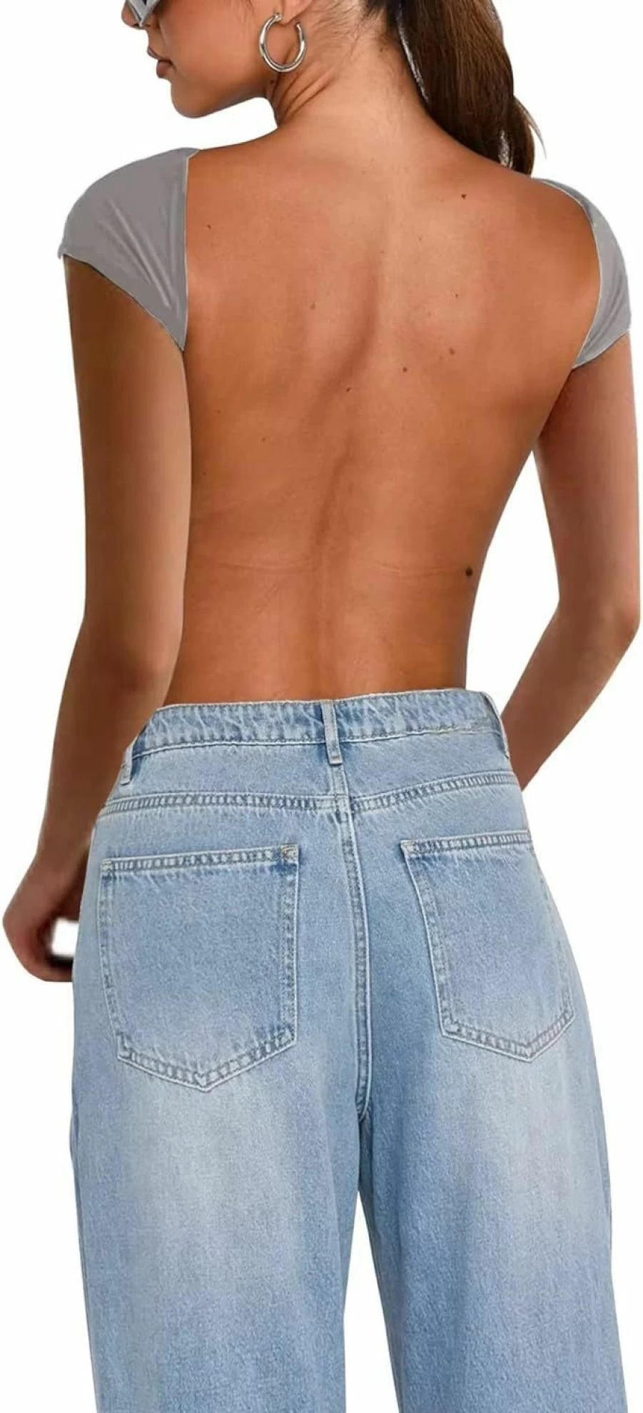 Minclouse Women's Sexy Backless Cutout Tank Top Bodysuit - Summer Short Sleeve Jumpsuit