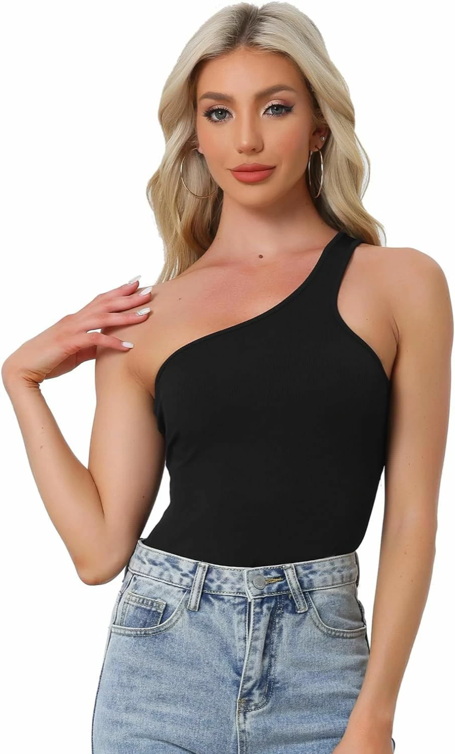 Allegra K Women's One Shoulder Sleeveless Bodysuit - Backless Thong Tank Top for Slimming Fit