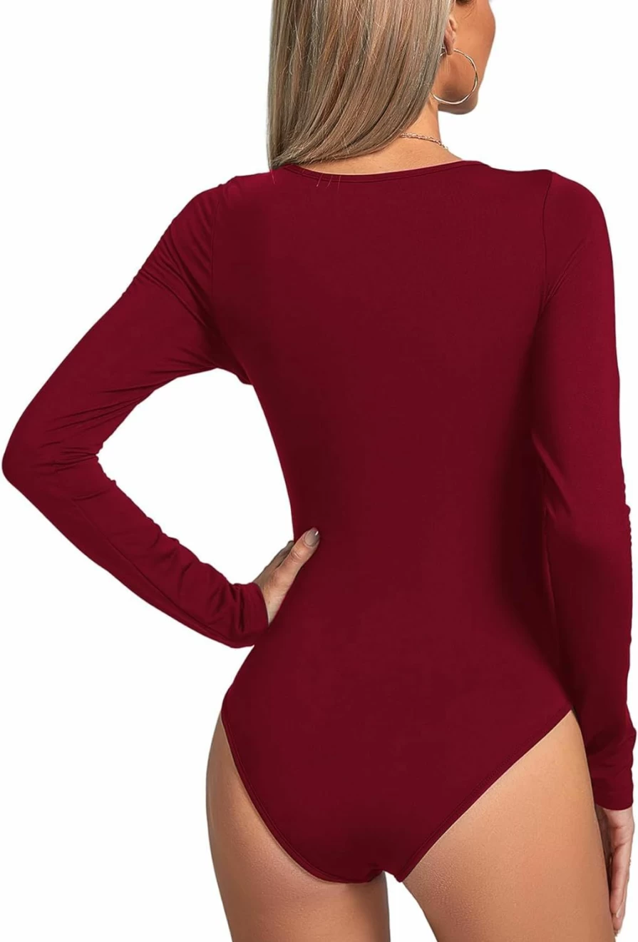 LYANER Women's Deep V-Neck Twist Front Long Sleeve Bodysuit - Stretchy T-Shirt Top for Women