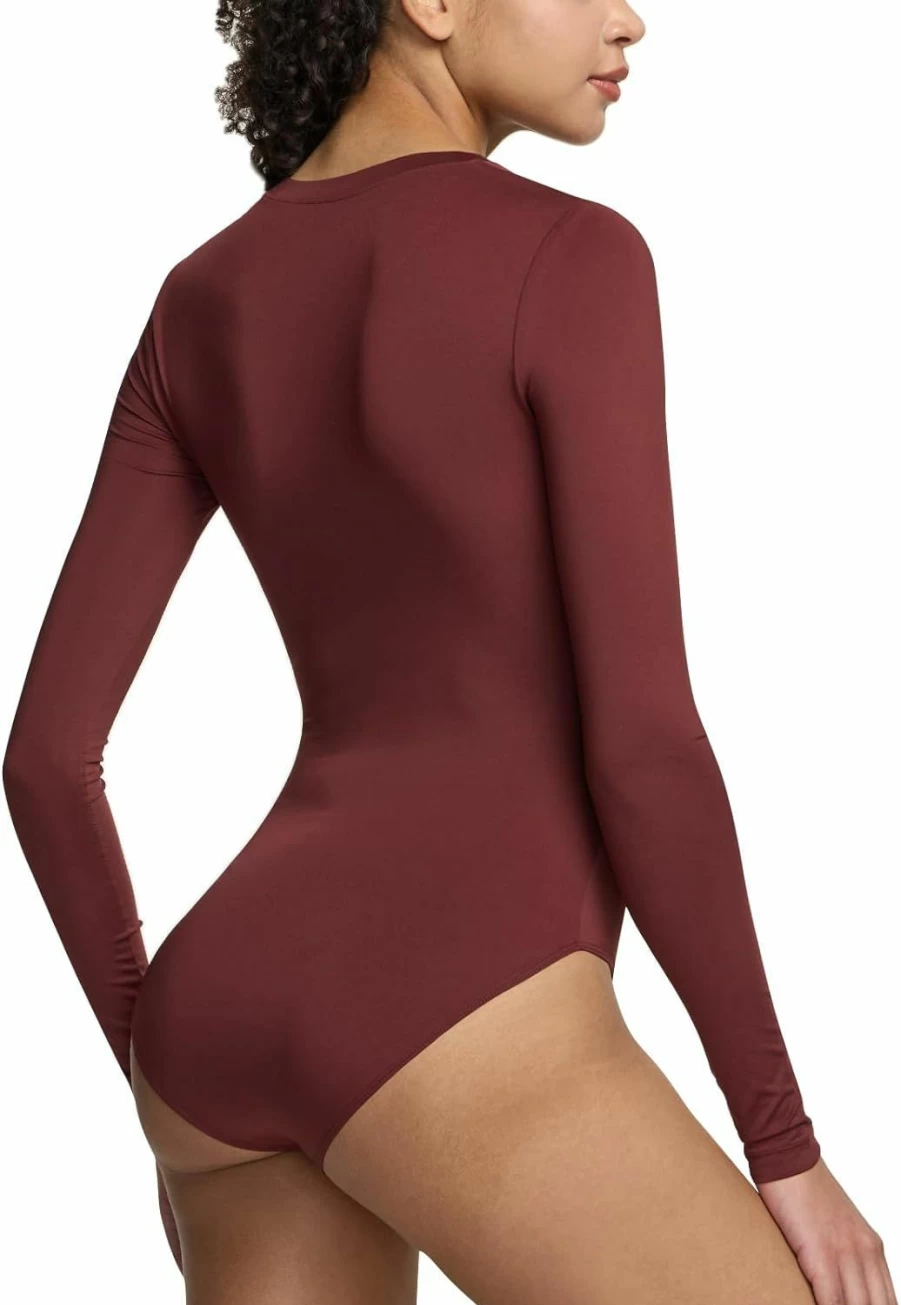 TSLA Women's Slim Fit Long Sleeve Bodysuit - Stretchy Mock Turtle Neck Jumpsuit Top Basic T-Shirt Clothing for Women