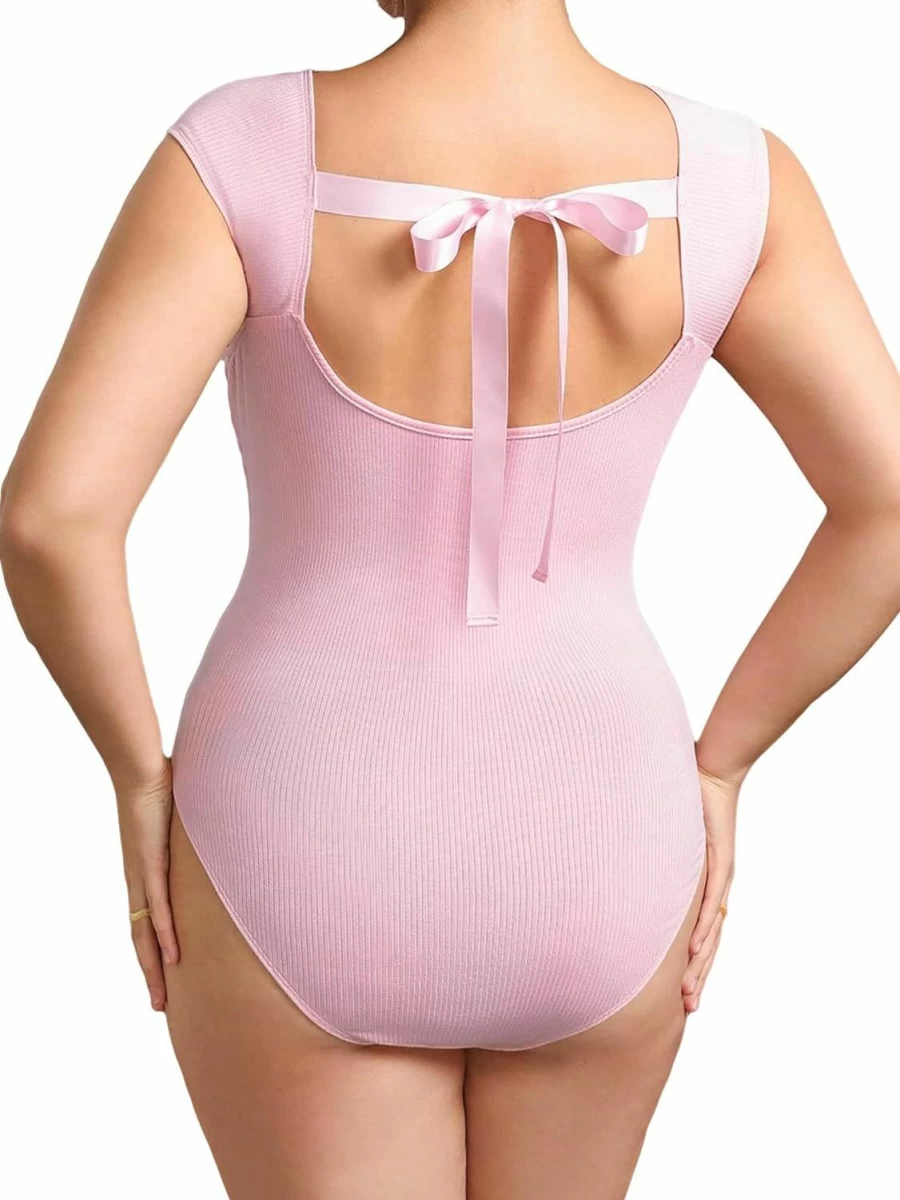 Floerns Plus Size Women's Backless Tie-Front Cap Sleeve Bodysuit Jumpsuit T-Shirt Romper