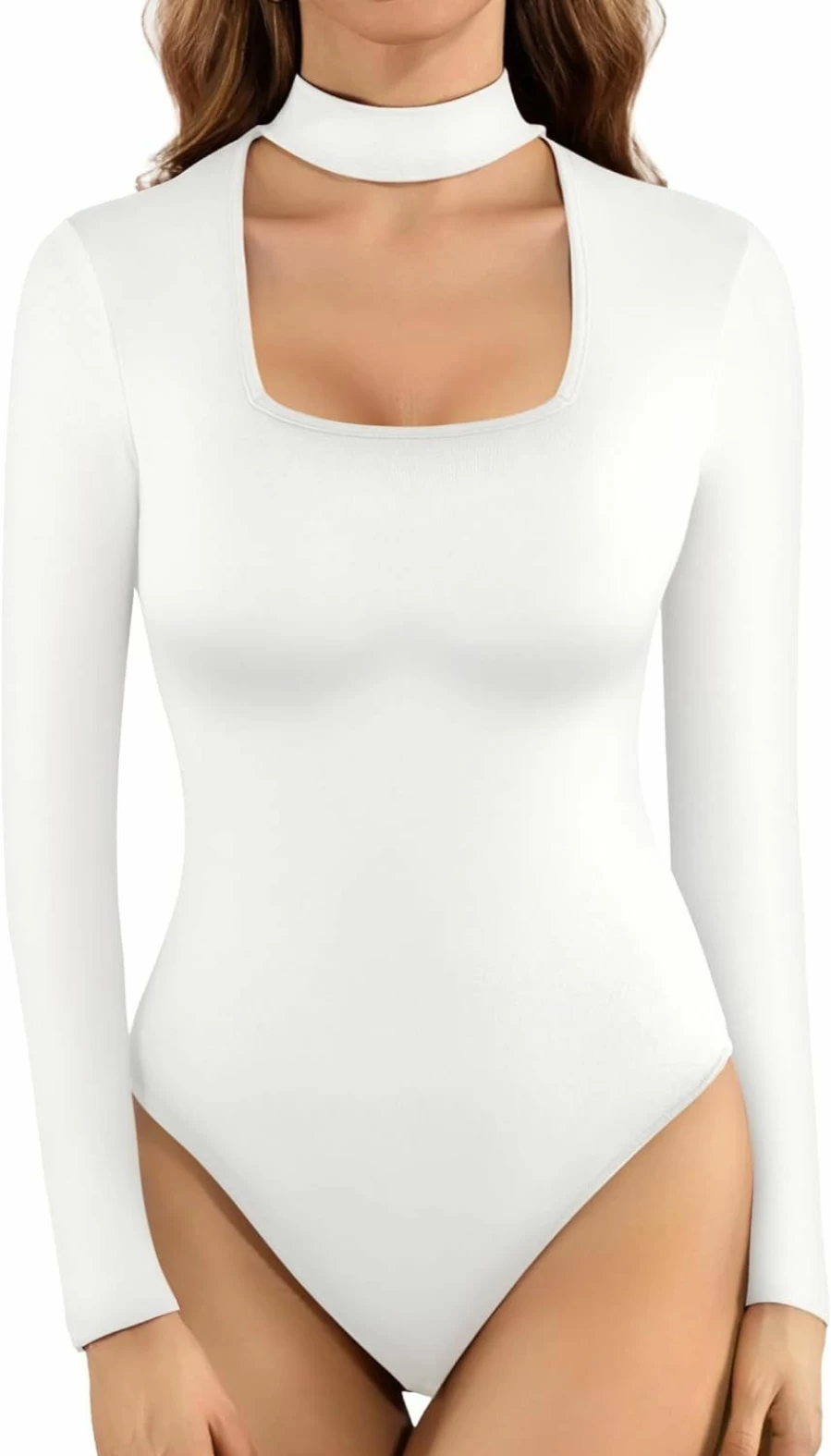 MANGOPOP Women's Sexy Cutout Mock Neck Bodysuit - Short & Long Sleeve T-Shirt Style