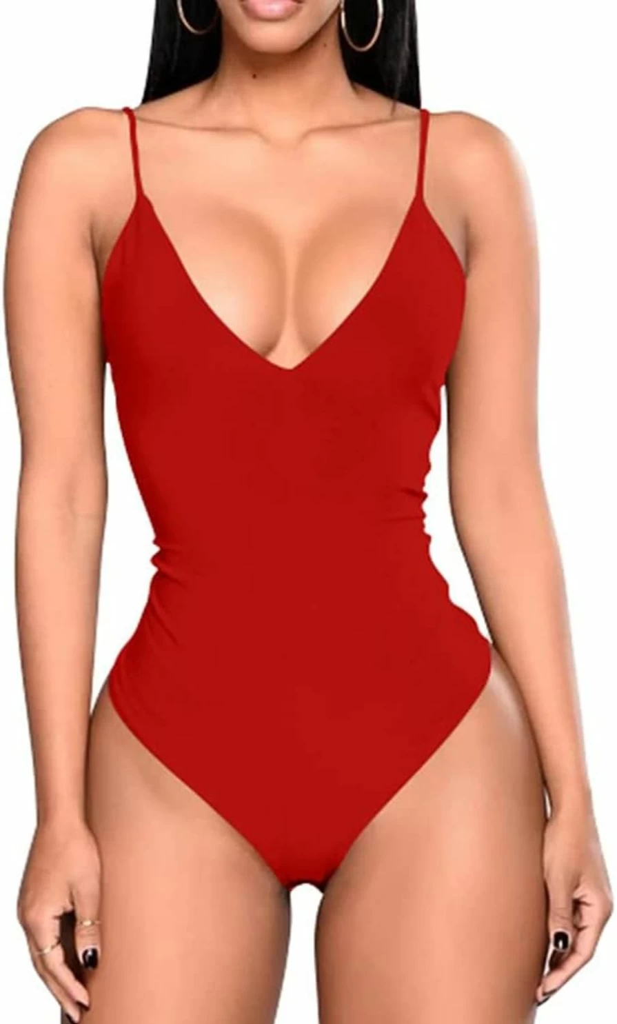 GOKATOSAU Women's Sexy V-Neck Backless Bodysuit Adjustable Spaghetti Strap Clubwear Summer Outfit