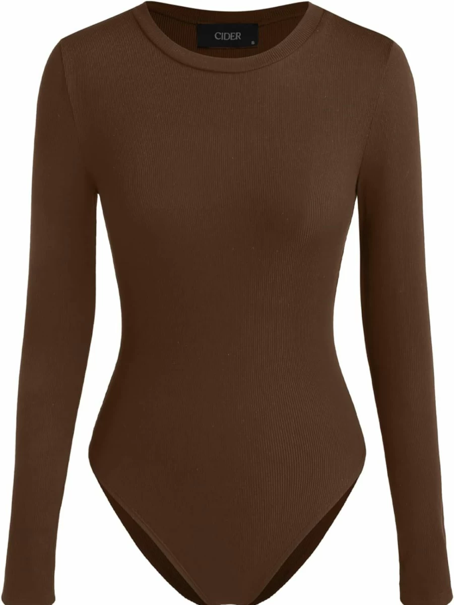 "CIDER Women's Black Long Sleeve Bodysuit - Stylish & Comfortable Turtleneck Bodycon Outfit"