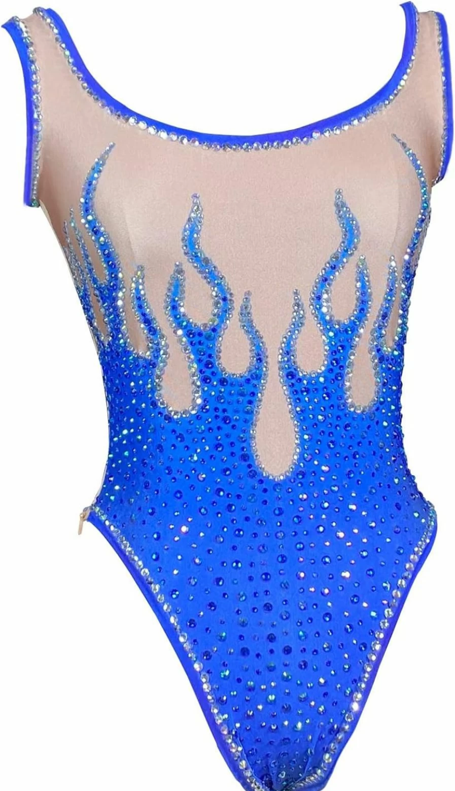 Yoyomomozi Blue Rhinestone Pole Dance Leotard for Women - Sparkling Gogo Dancer Bodysuit for Nightclub & Birthday Performances