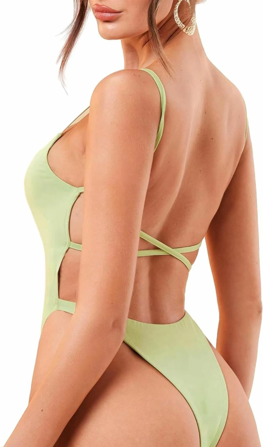 OYOANGLE Women's Slim Fit Criss Cross Backless Bodysuit - Spaghetti Strap Cami One Piece Solid Color Outfit