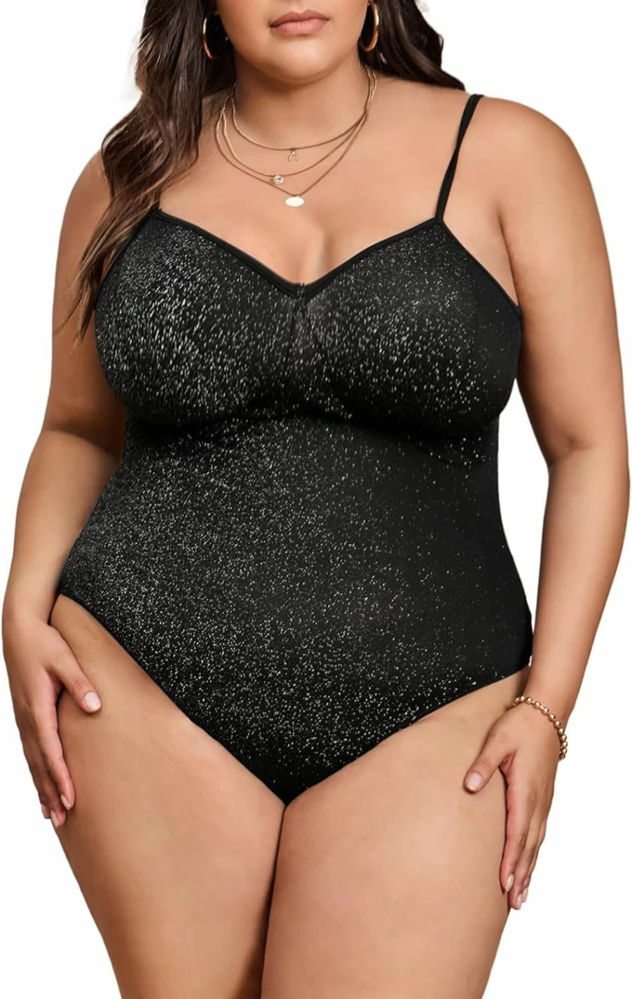 OYOANGLE Women's Plus Size Clubwear Bodysuit - Sleeveless Spaghetti Strap Cami Top for Party & Night Out