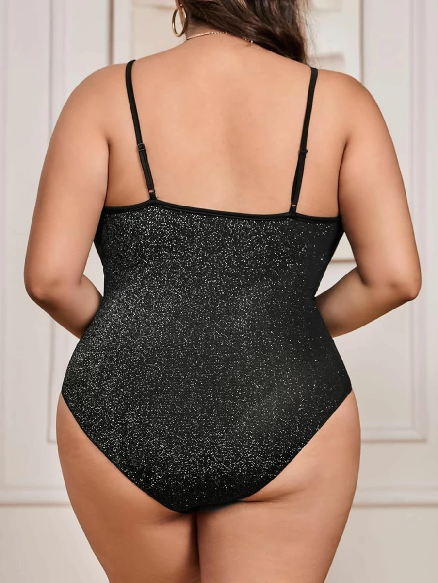 OYOANGLE Women's Plus Size Clubwear Bodysuit - Sleeveless Spaghetti Strap Cami Top for Party & Night Out