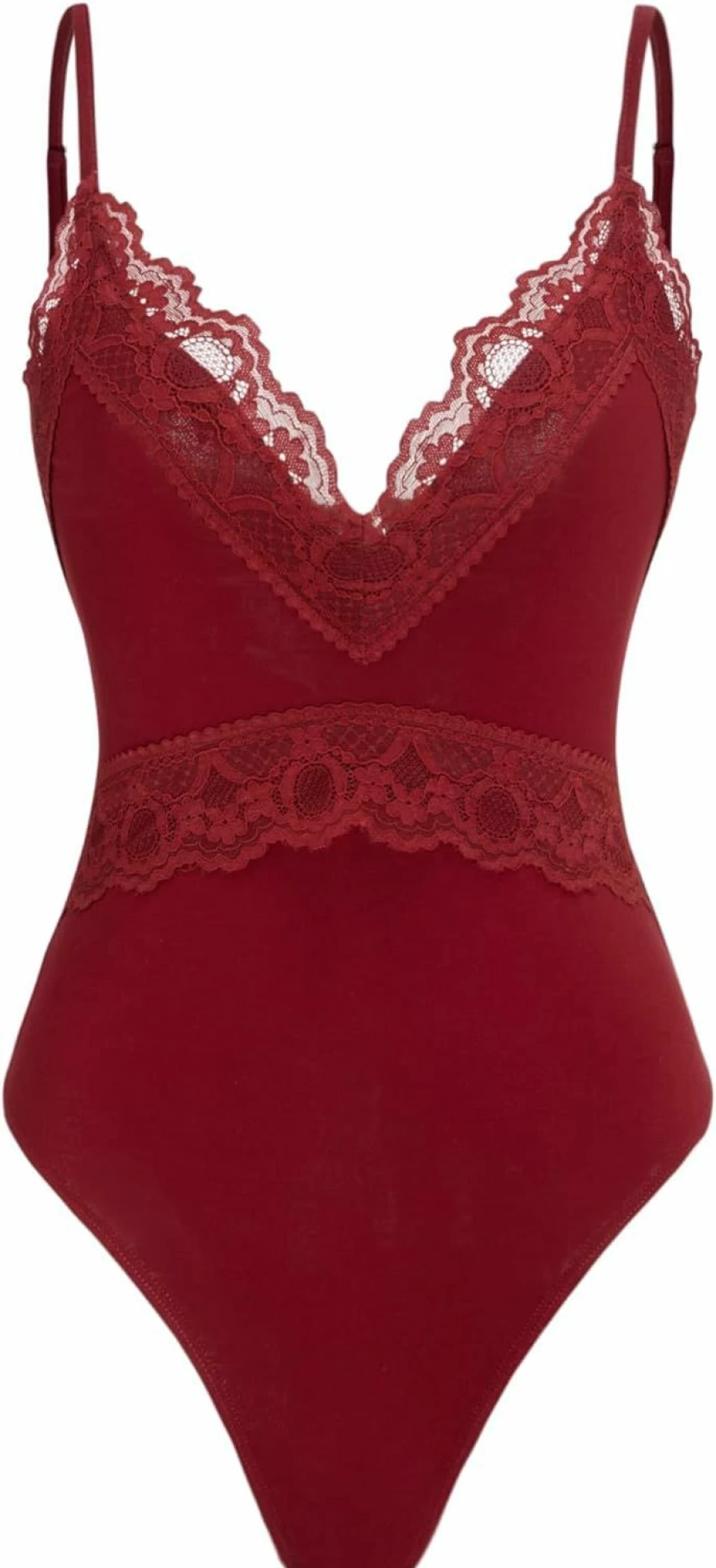 CIDER Women's Red Lace Trim V-Neck Bodysuit - Ciderlace Bodysuit for Women