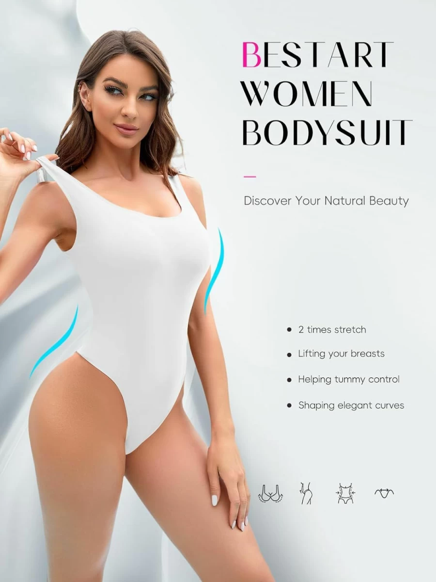 Bestart Women's Square Neck Sleeveless Thong Bodysuit - Backless Going Out Tank Top for Women - Sun Collection