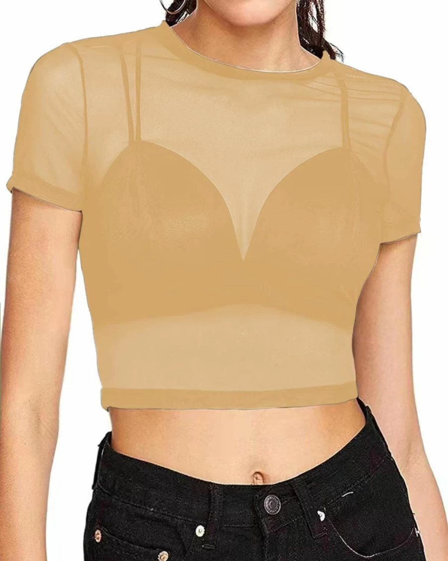 "Buyears Women's Sexy Mesh Crop Top - Stretchy Sheer Blouse for Clubwear & Night Out"