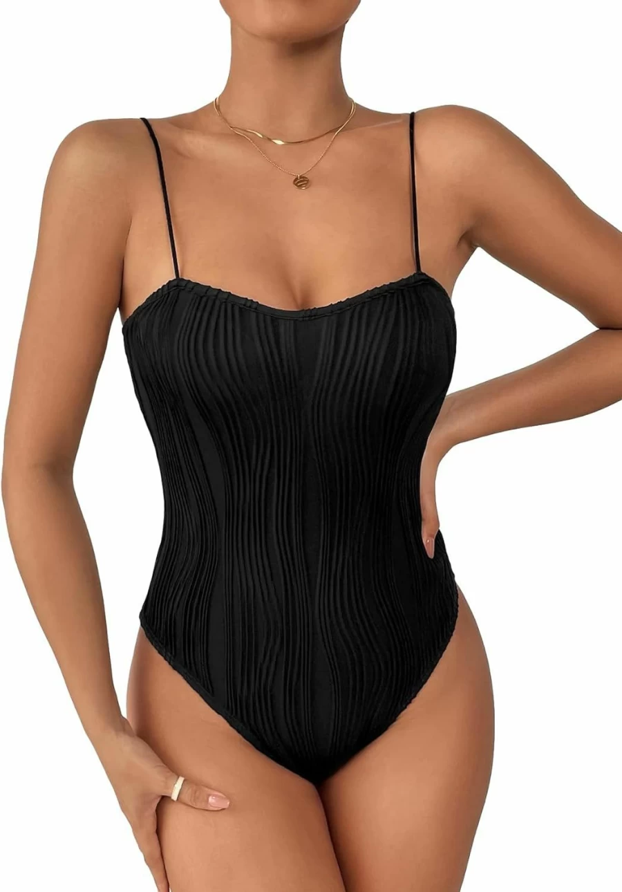 OYOANGLE Women's Slim Fit Spaghetti Strap Bodysuit - Stretchy Sleeveless Cami Top & Leotard for Women