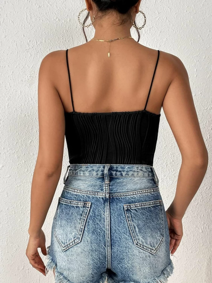 OYOANGLE Women's Slim Fit Spaghetti Strap Bodysuit - Stretchy Sleeveless Cami Top & Leotard for Women