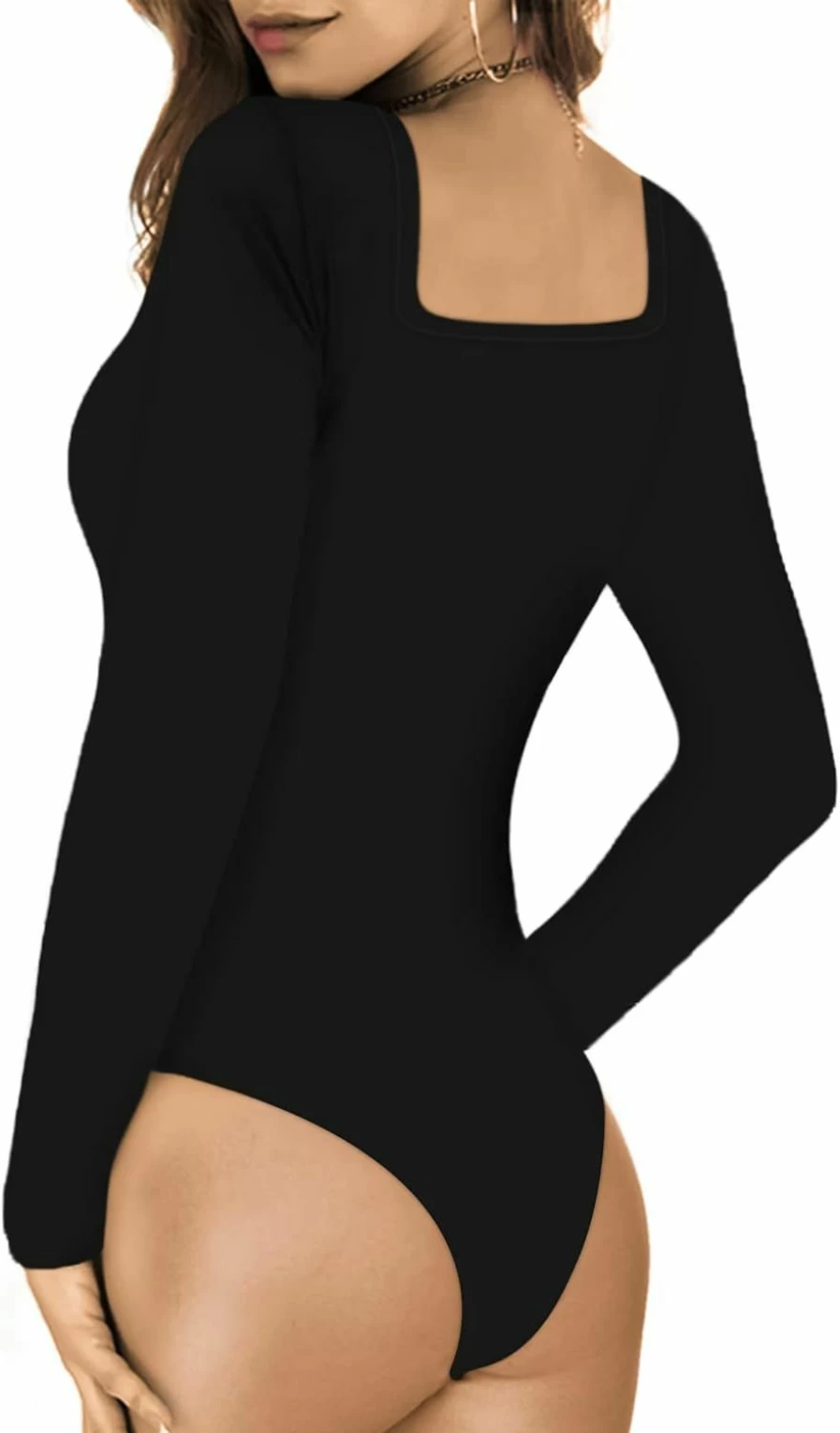MANGOPOP Women's Square Neck Bodysuit - Long Sleeve & Short Sleeve Tops for Going Out or Casual Wear