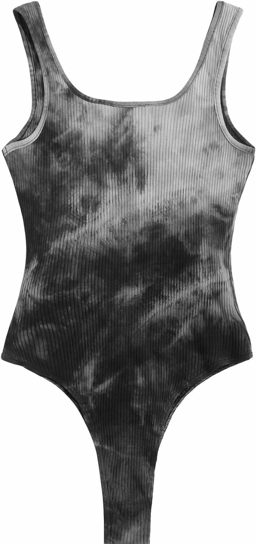 Verdusa Women's Tie-Dye Ribbed Thong Bodysuit - Skinny Fit Notched Neck Tank Top