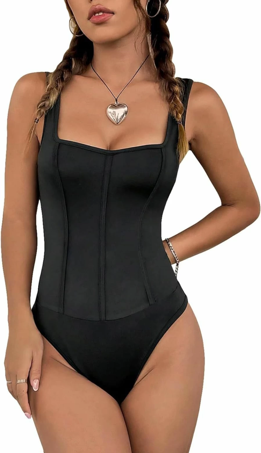 Floerns Women's Square Neck Sleeveless Bodysuit - Stretchy Tank Top Jumpsuit for Women