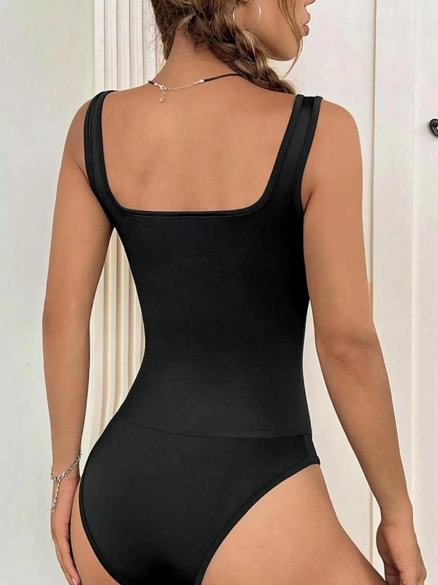 Floerns Women's Square Neck Sleeveless Bodysuit - Stretchy Tank Top Jumpsuit for Women