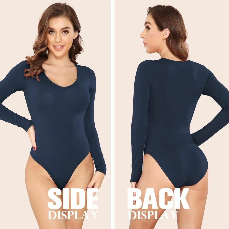LAOLASI Women's Slim Fit V-Neck Bodysuit - Casual Stretch Extender T-Shirt for Everyday Wear