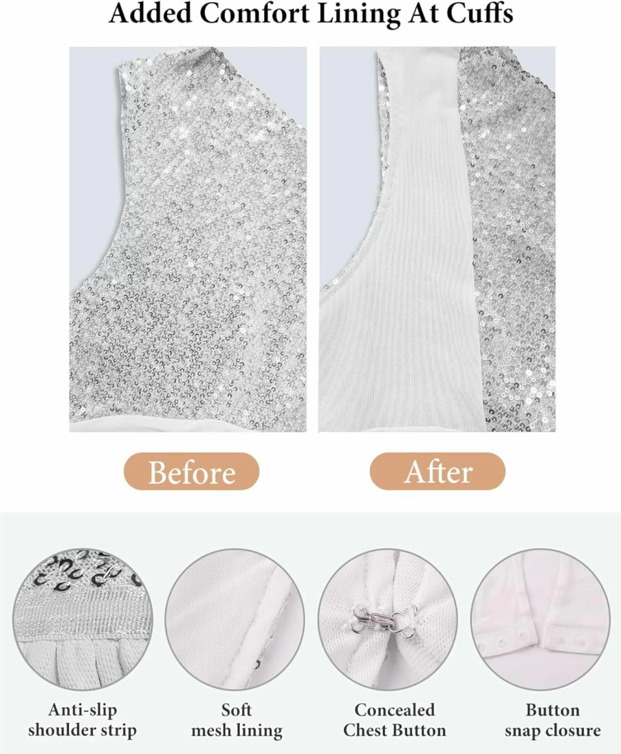 FAIABLE Women's Sparkly Sequin Bodysuit - Sleeveless Deep V Neck Backless Sexy Tank Top