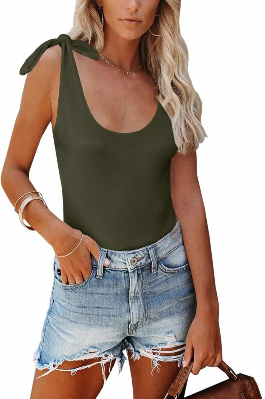 Clarisbelle Women's Sleeveless Tie-Strap Bodysuit - Stretchable Comfort Fit Summer Top