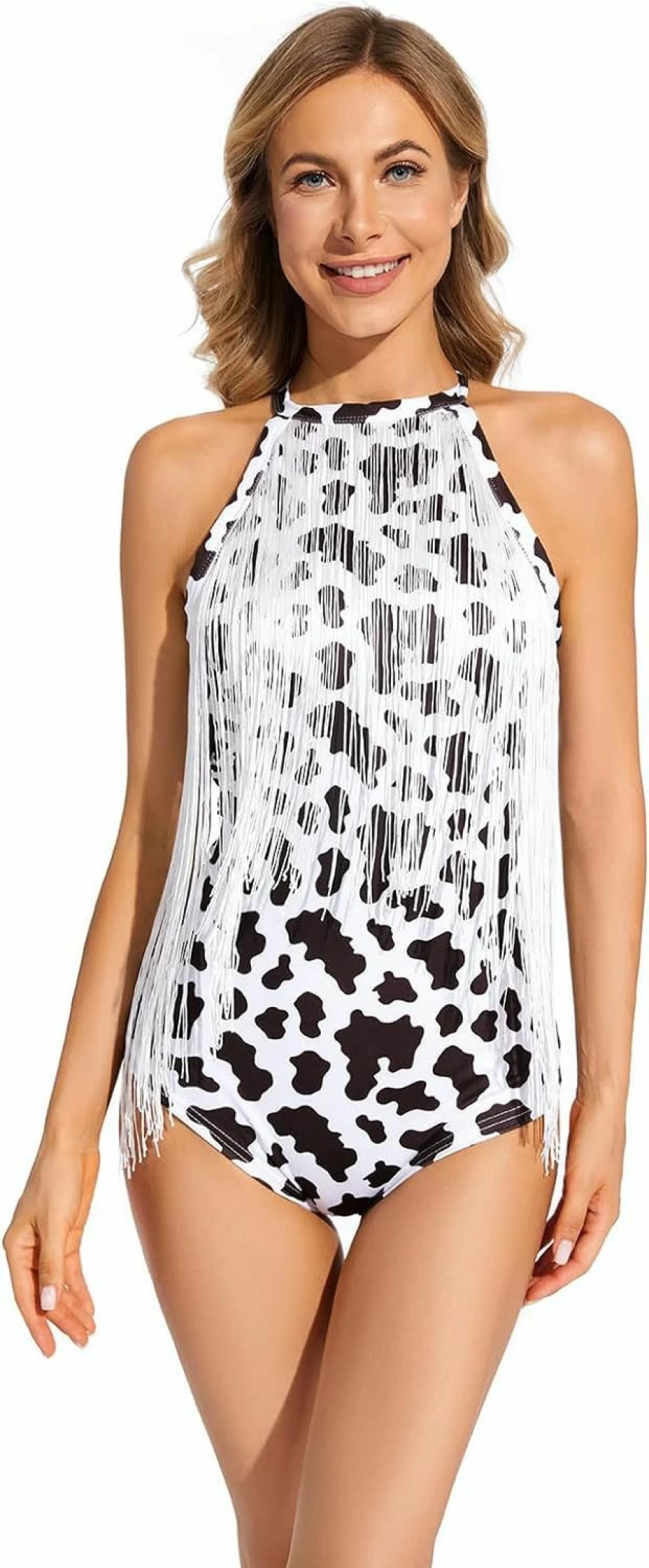 WERFORU Women's Halter Neck Fringe Bodysuit - Sleeveless Tassel Tank Top for Women