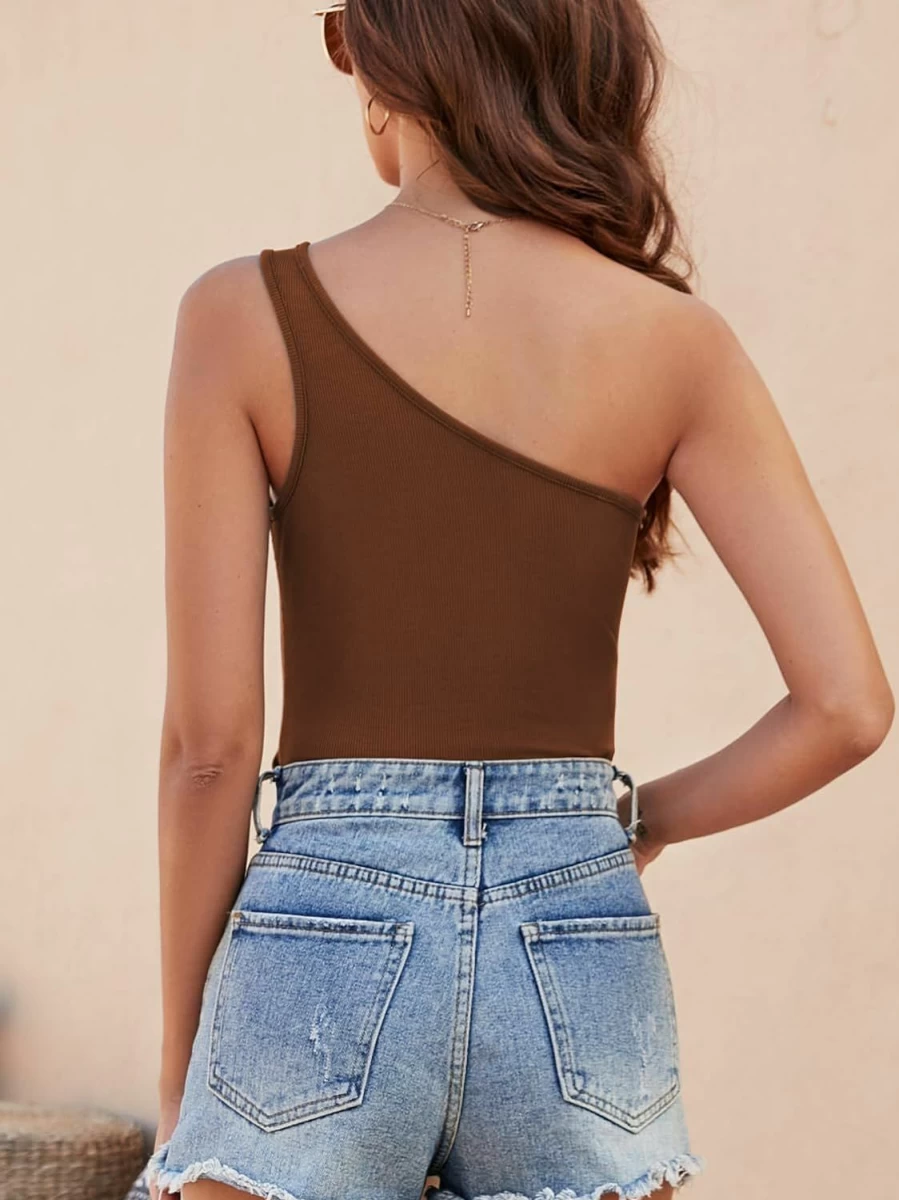 MIRALUNA Women's One Shoulder Backless Bodysuit - Sleeveless Slim Fit Thong Solid Body Suit for Going Out