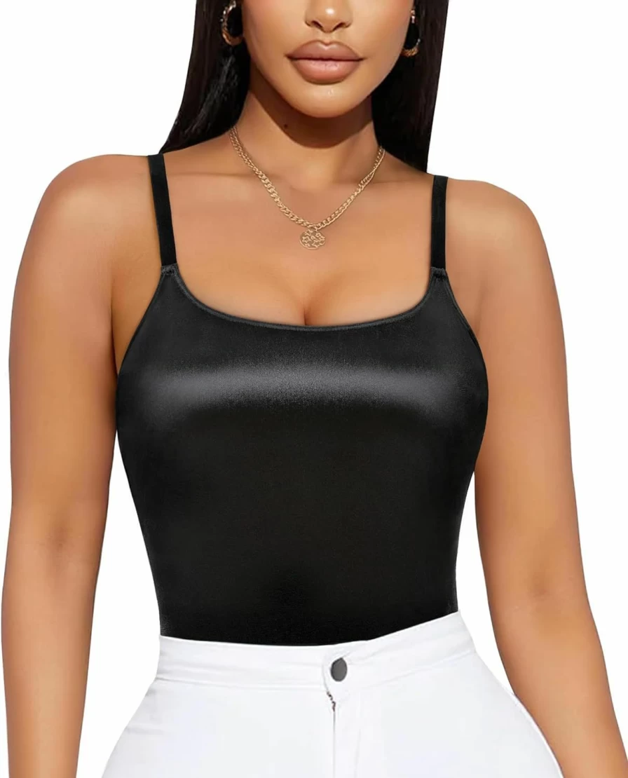 CtriLady Women's Sleeveless Square Neck Backless Leotard Bodysuit - Slim Fit Thong Jumpsuit Clubwear Tank Top