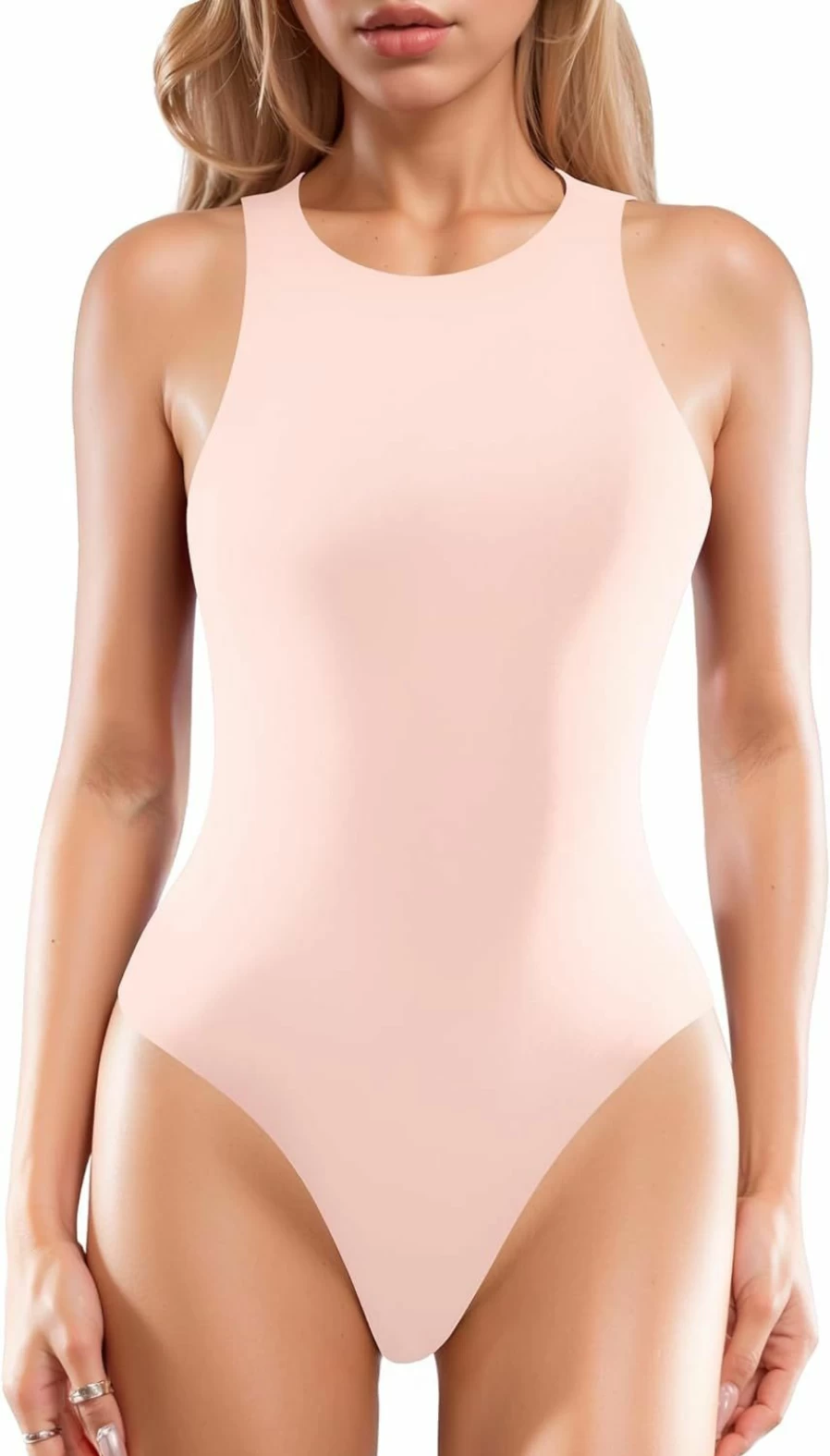 MANGOPOP Women's Sexy Ribbed Tank Top Bodysuit - Crew Neck, Racerback & Halter Sleeveless Body Suit for Women